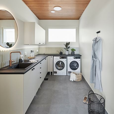 K-Raudan ja Ainoakodin Asuntomessukohteen kodinhoitohuone.