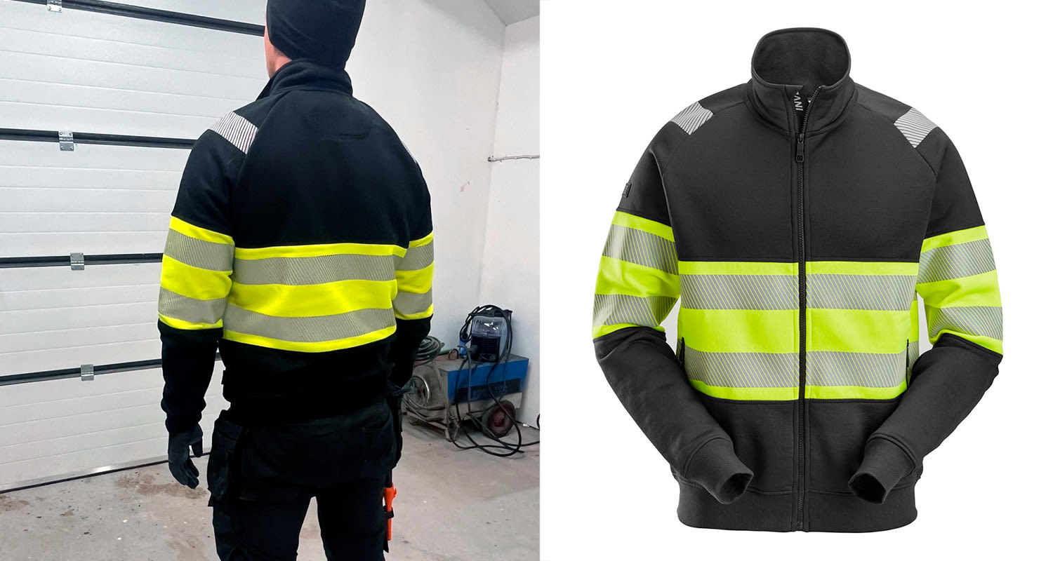 Kuvassa työtakki Snickers 2834-0466 Hi-Vis musta-keltainen