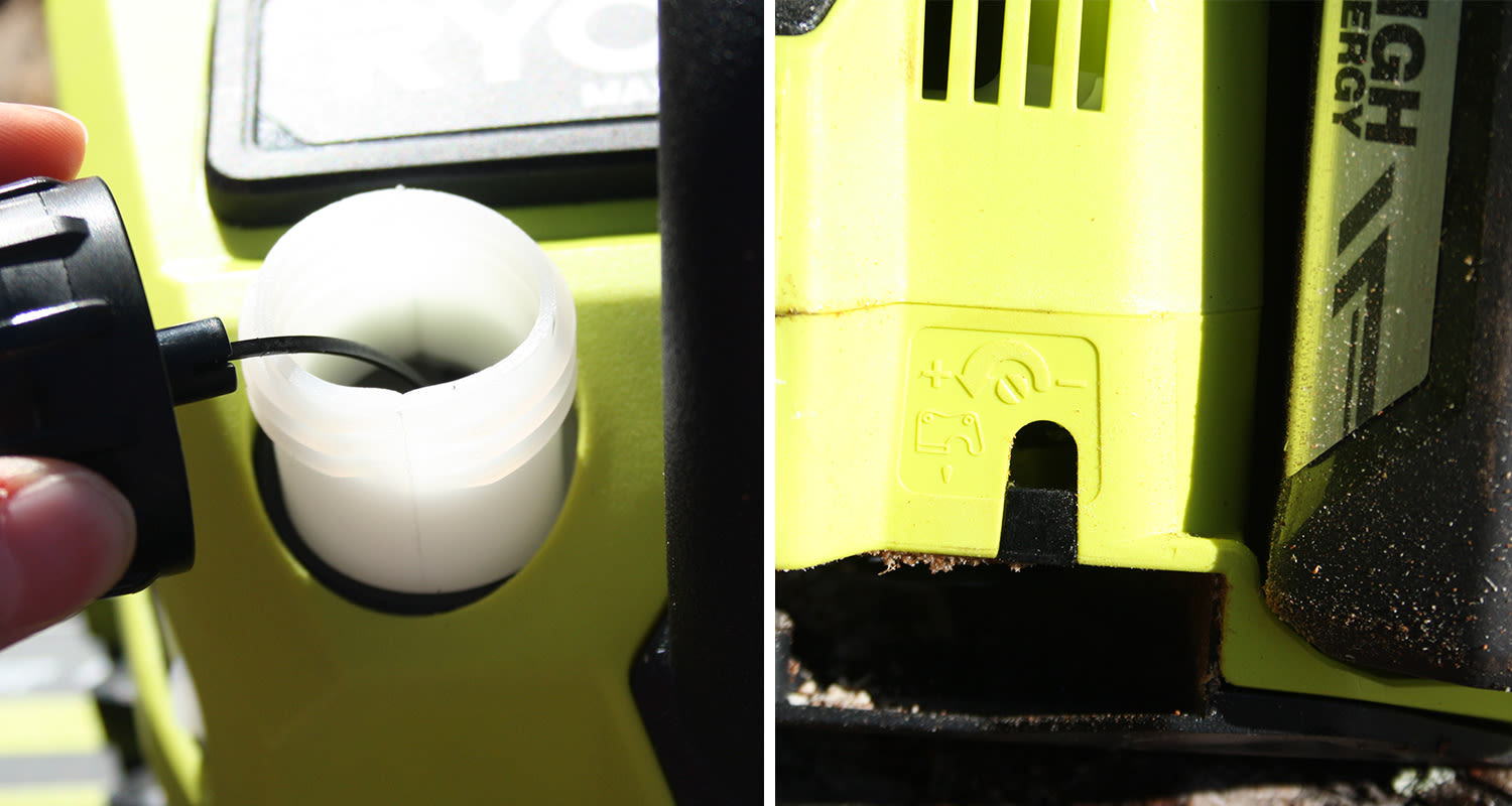 Ryobin akkuketjusahan yksityiskohtia