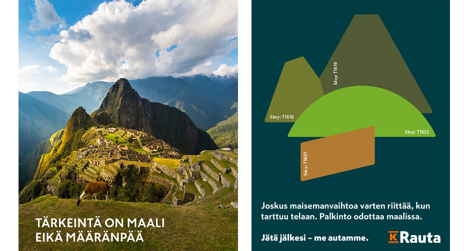 Machu Picchu maisema maalattuna K-Raudan Cello-merkin sisämaaliväreillä