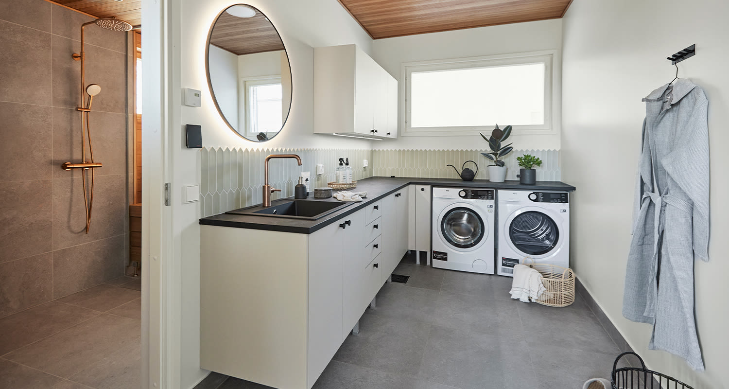 K-Raudan ja Ainoakodin Asuntomessukohteen kodinhoitohuone.