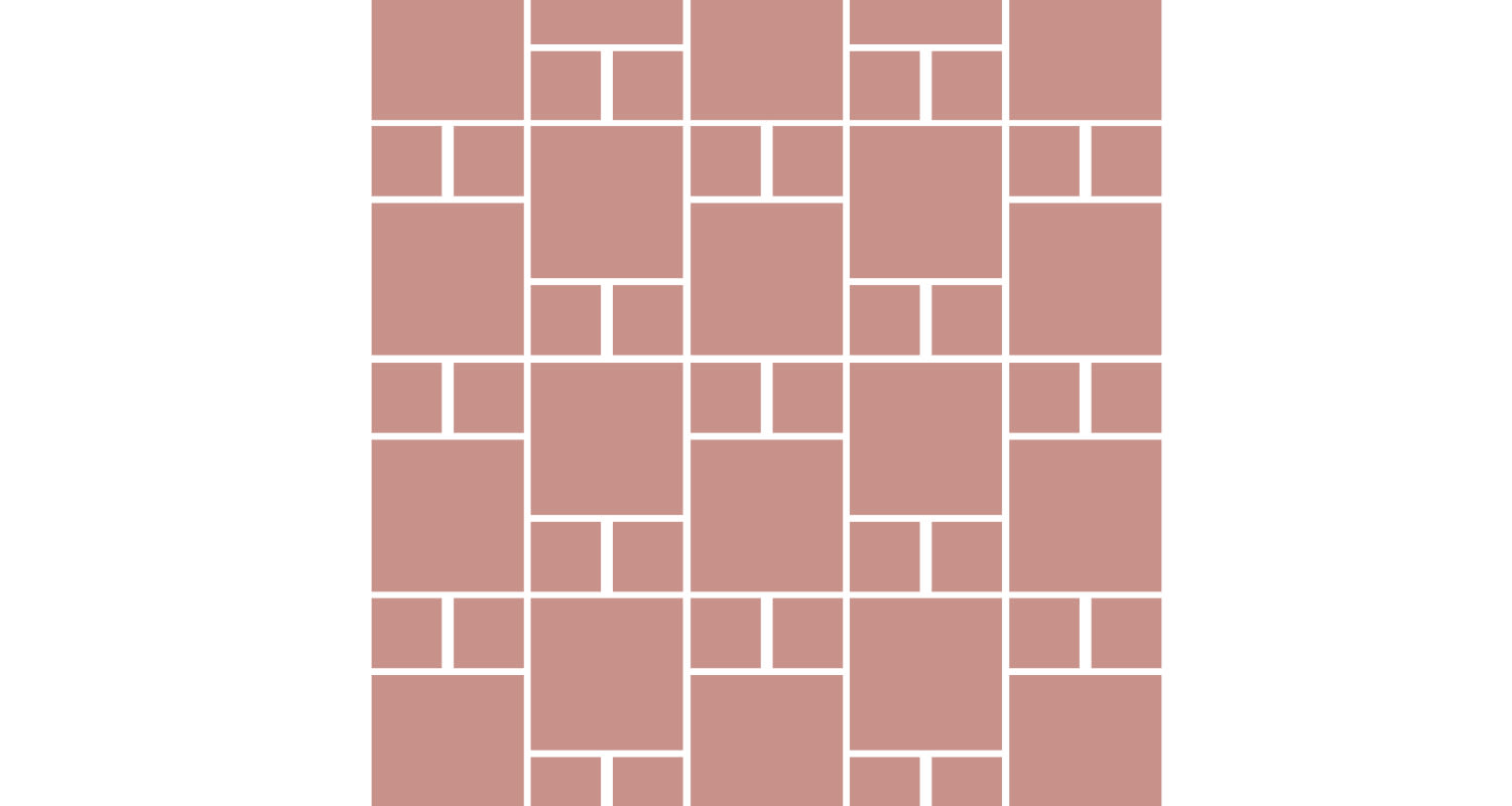 Toistuva valkoinen ruudukko jakaa savunpunaiset neliöt ja suorakulmiot tasaisesti