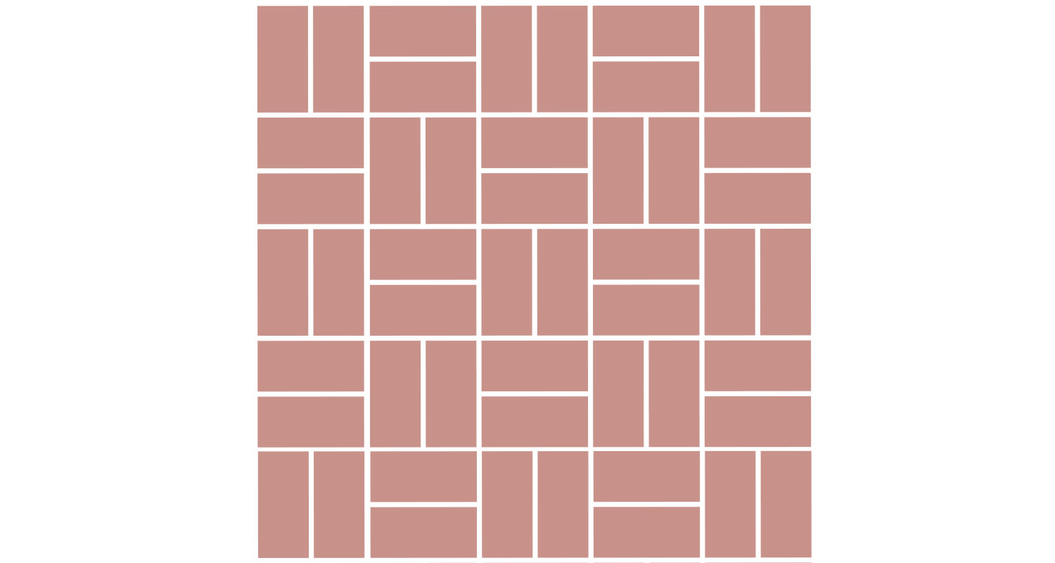 Ruusunpunaruskeat laatat koriladontakuviossa valkoisilla saumaviivoilla