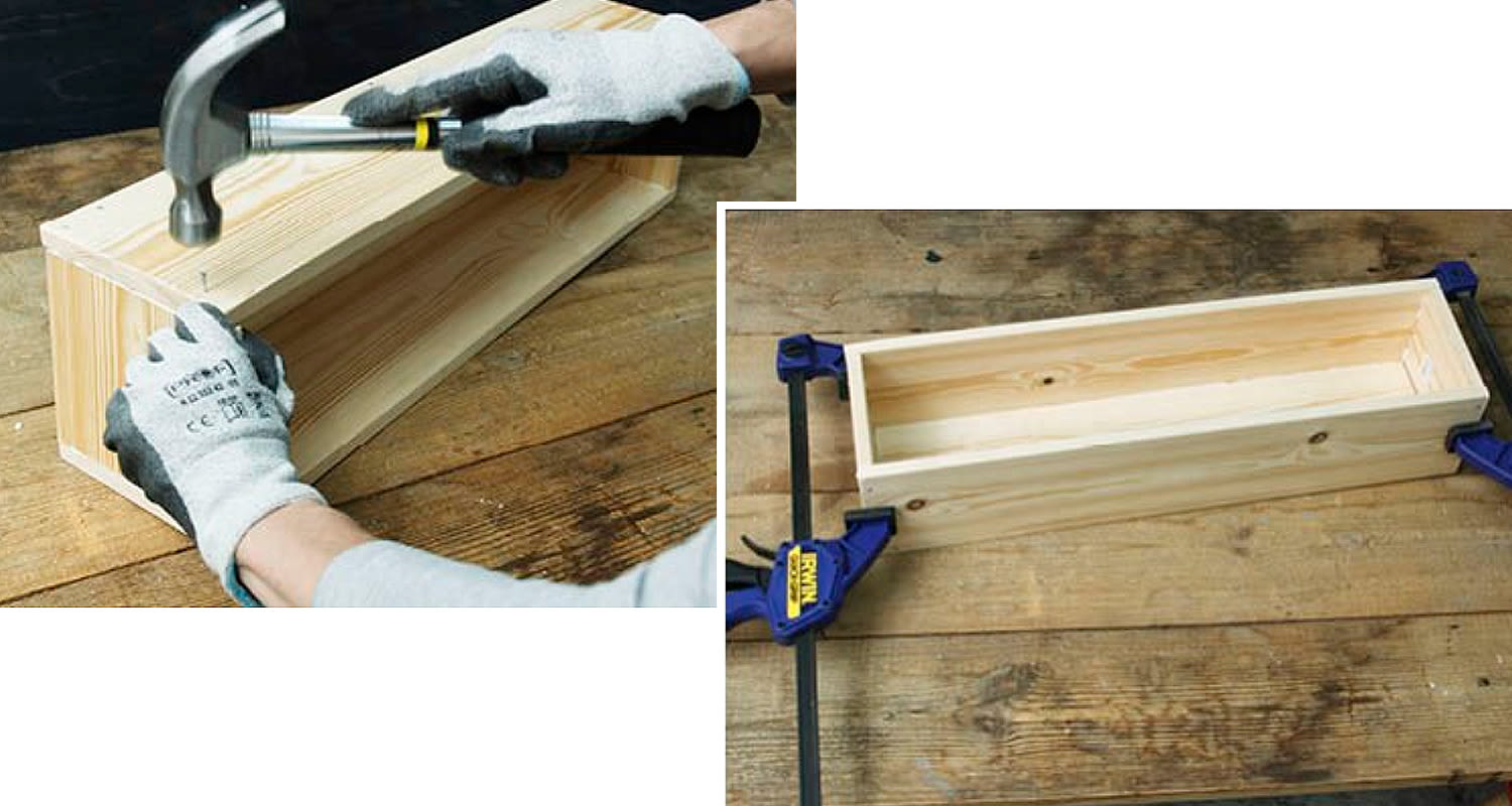 Pitkuilainen kukkalaatikko, työvaiheet 3 ja 4