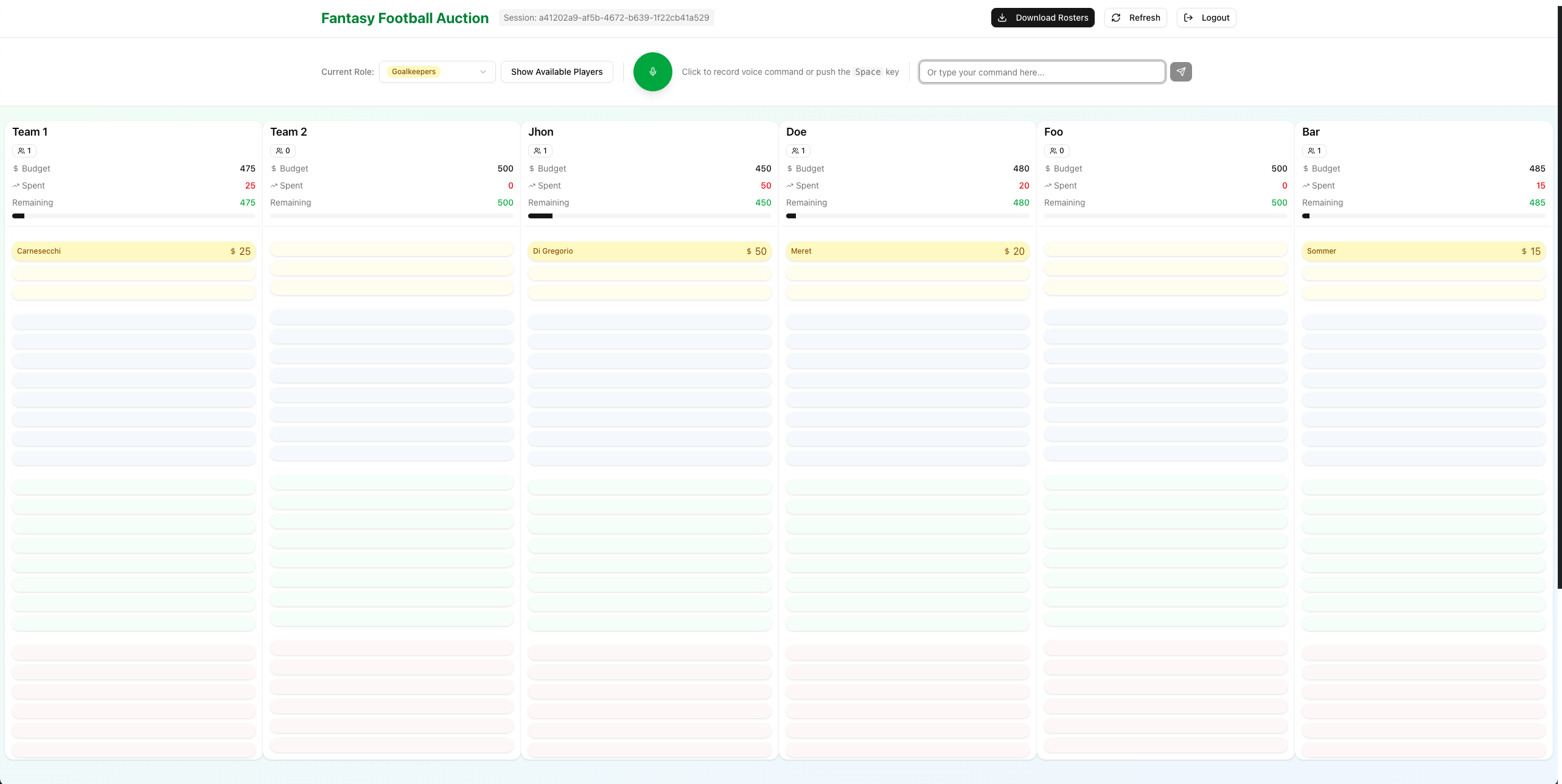 Fantasy Footbal AI Auction Manager