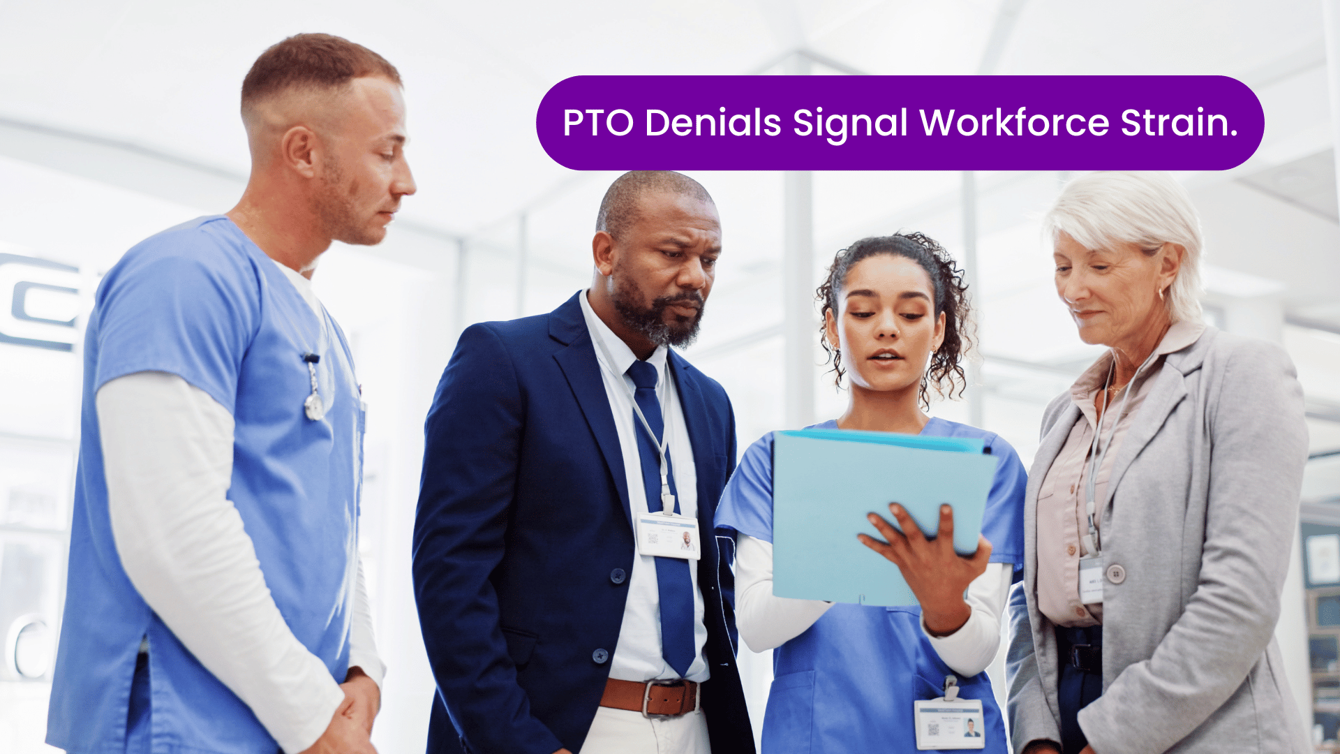 Nurses meeting with hospital operational and HR leaders to discuss PTO denials, workforce strain, nurse burnout, staffing instability, and healthcare workforce planning strategies.