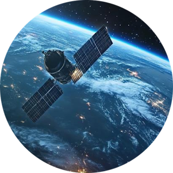 A satellite orbits Earth, capturing stunning views of the planet's surface and atmosphere.