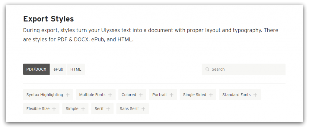 ulysses export feature screenshot