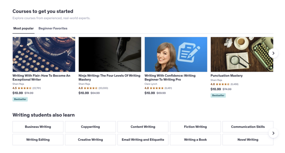 Udemy courses for writers