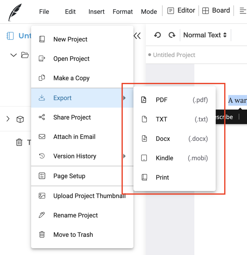 Squibler export document