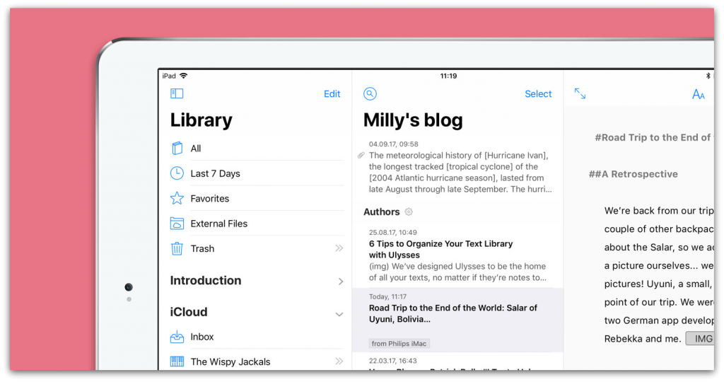 Ulysses version history screenshot