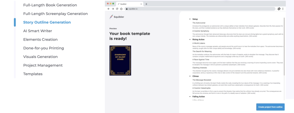 Squibler story outline generator