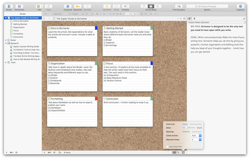 Scrivener cork board example