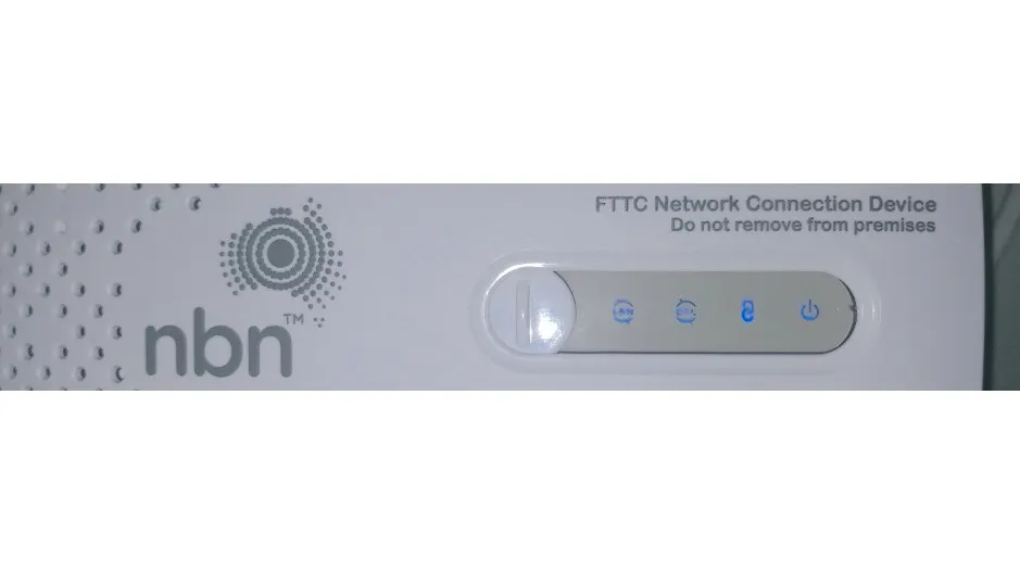All four lights on the front of an FTTC Network Connection Device on, and blue