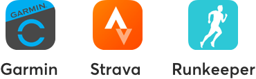 Garmin, Strava, and Runkeeper app logos.