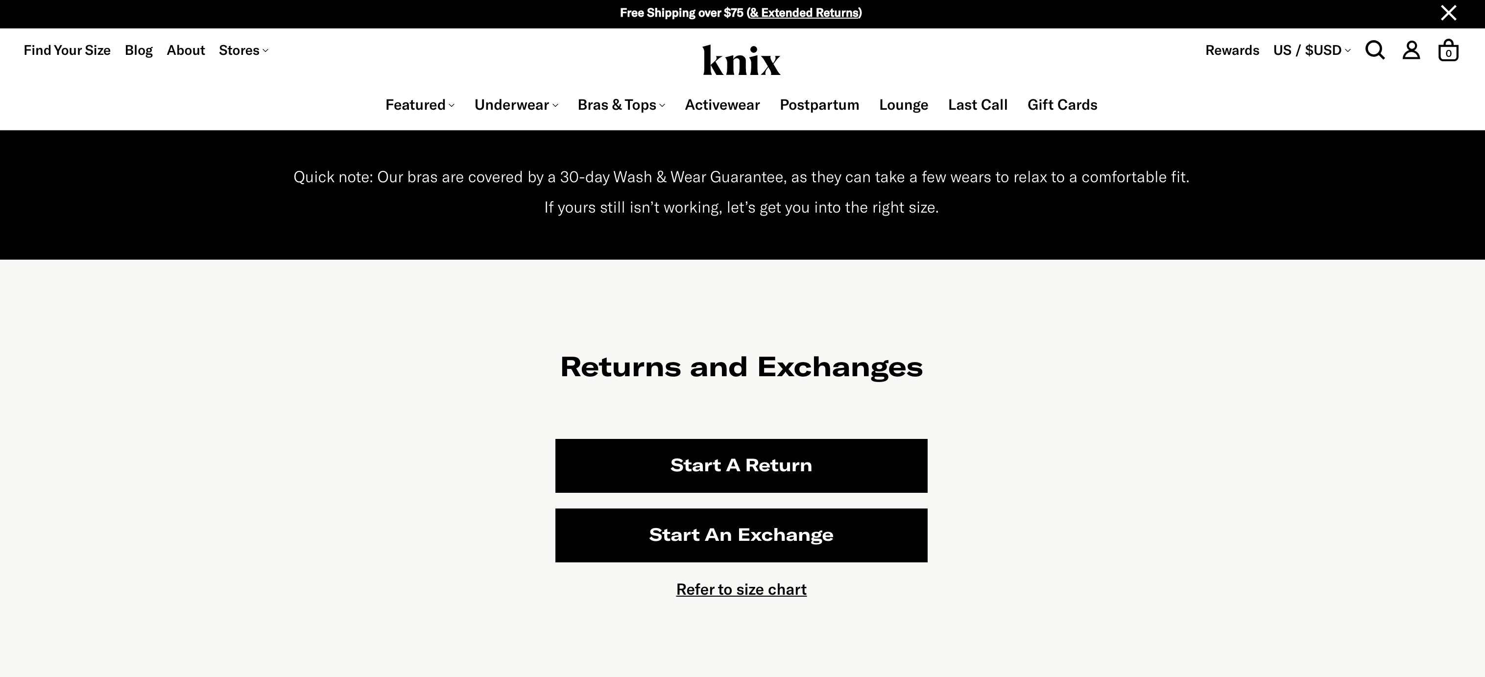 Starting a return with Knix