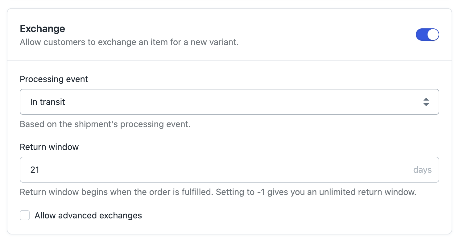 Setting independent return windows