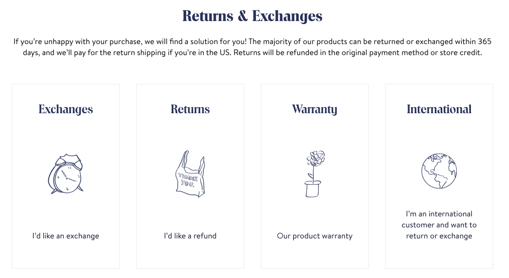 Brooklinen returns page example