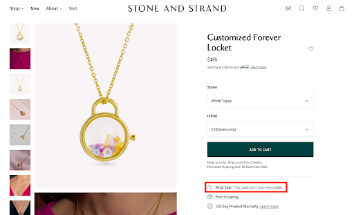 Stone and strand jewelry return policy