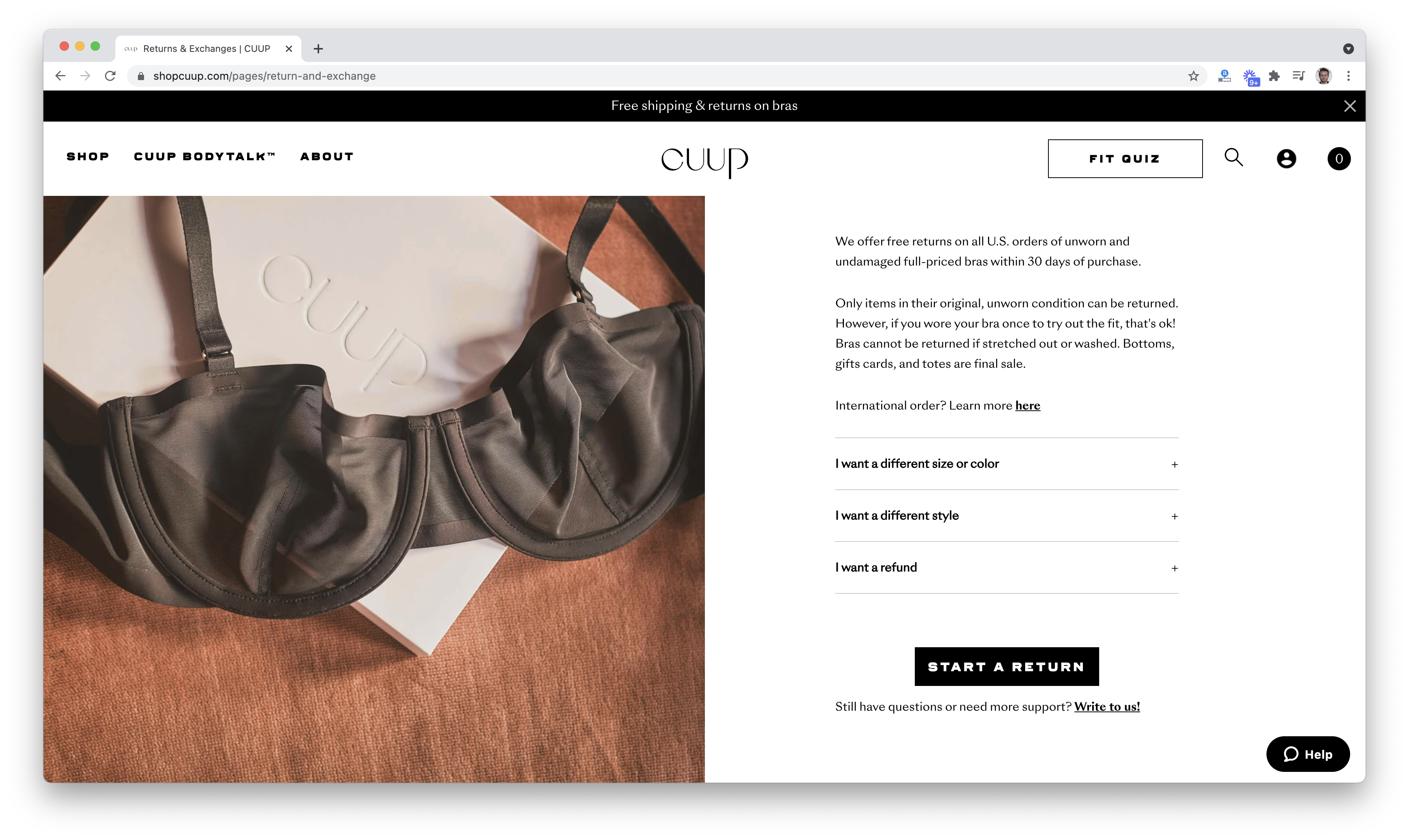 Cuup return policy example