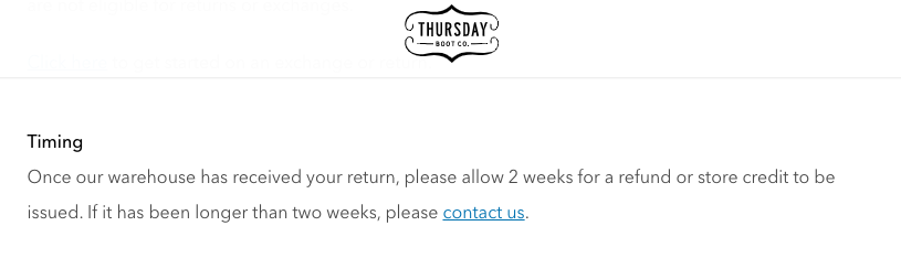 How to clearly explain timelines for a footwear return