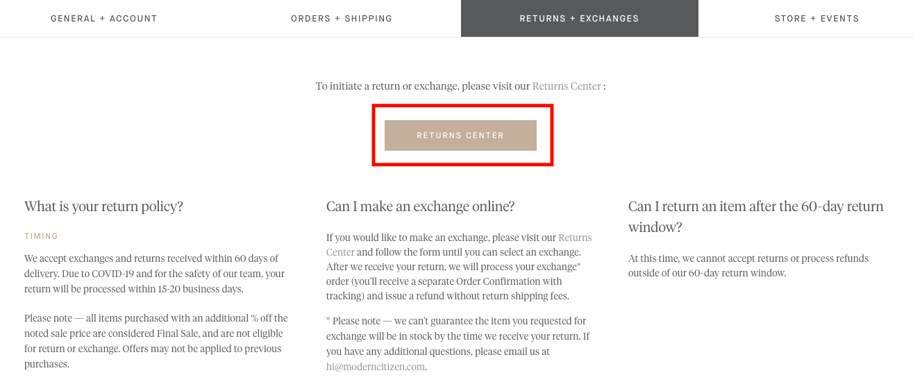 modern citizen return policy example
