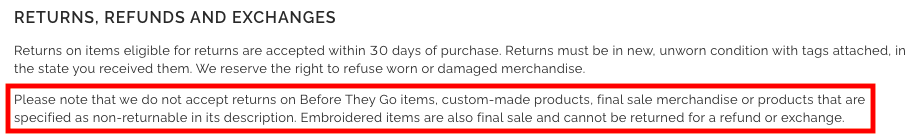FIGS return policy example