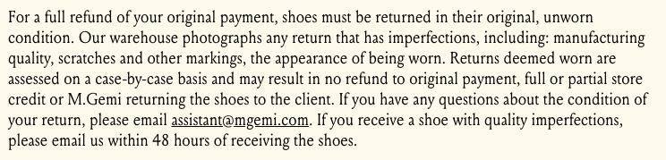 Definition of worn for footwear return policy