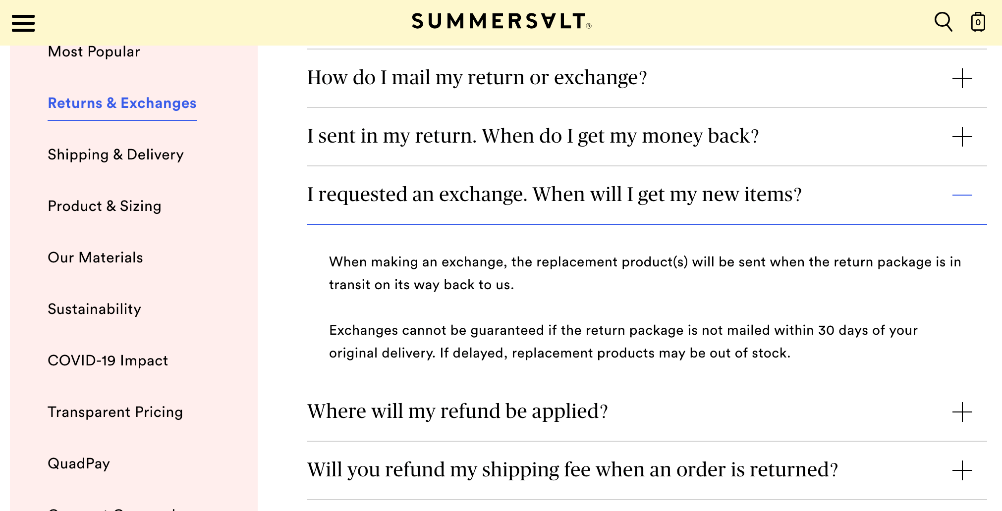 Summersalt return policy example
