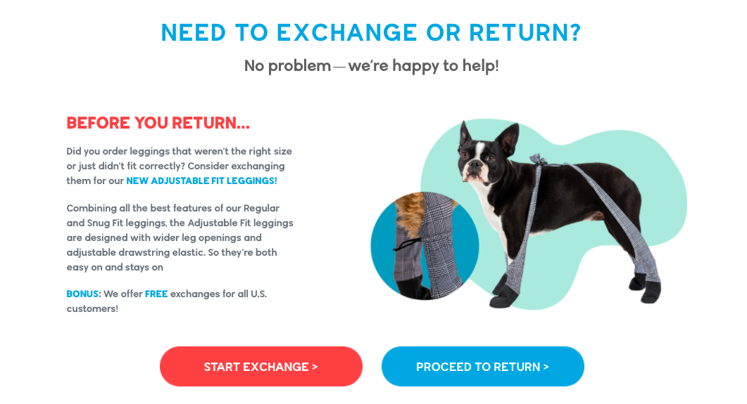 clear CTA's for walkee paws returns page