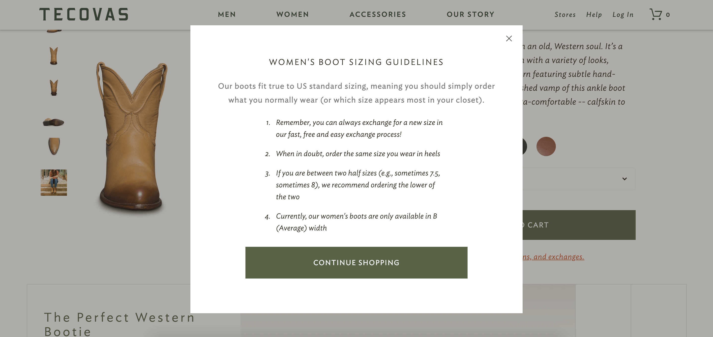 Product description with feedback on size