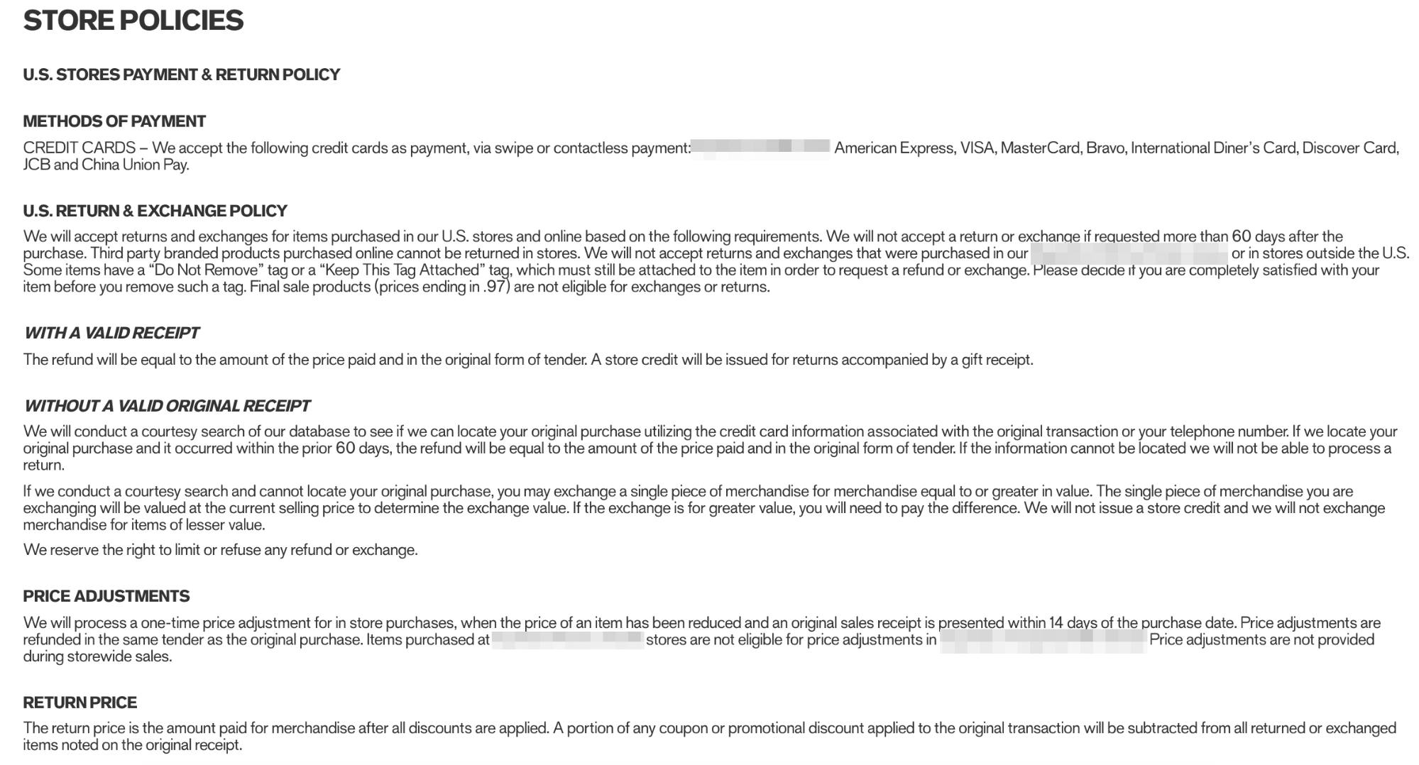 Giant wall of text return policy