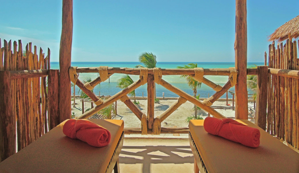 A beautiful view of the Holbox beach from an hotel room terrace