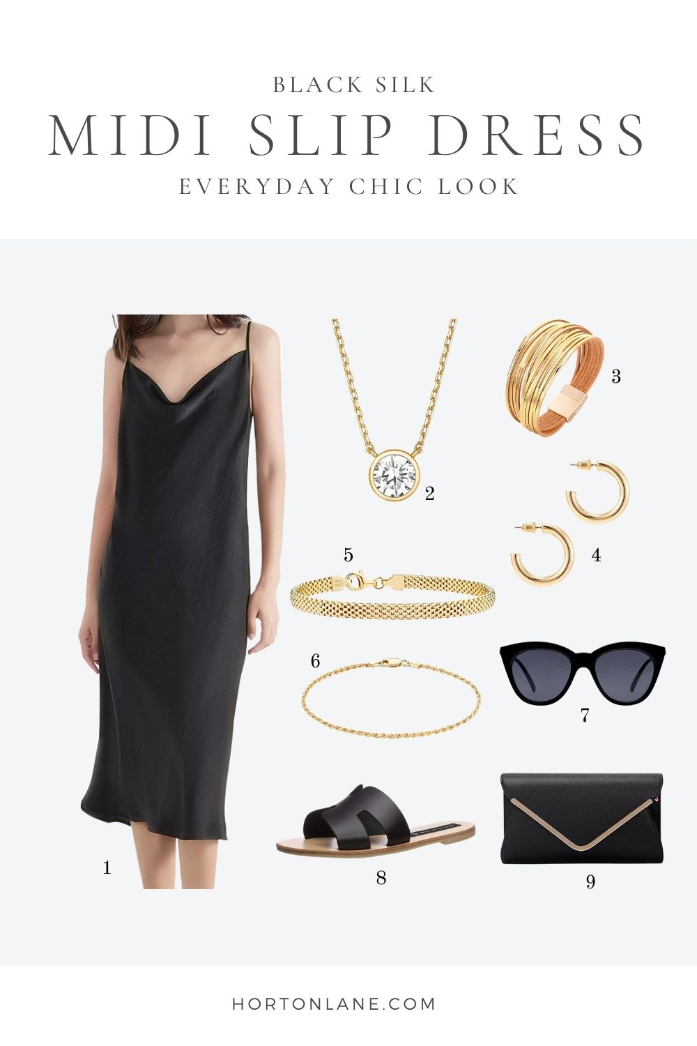Pinterst Pin-Black silk Slip Midi dress every day chic