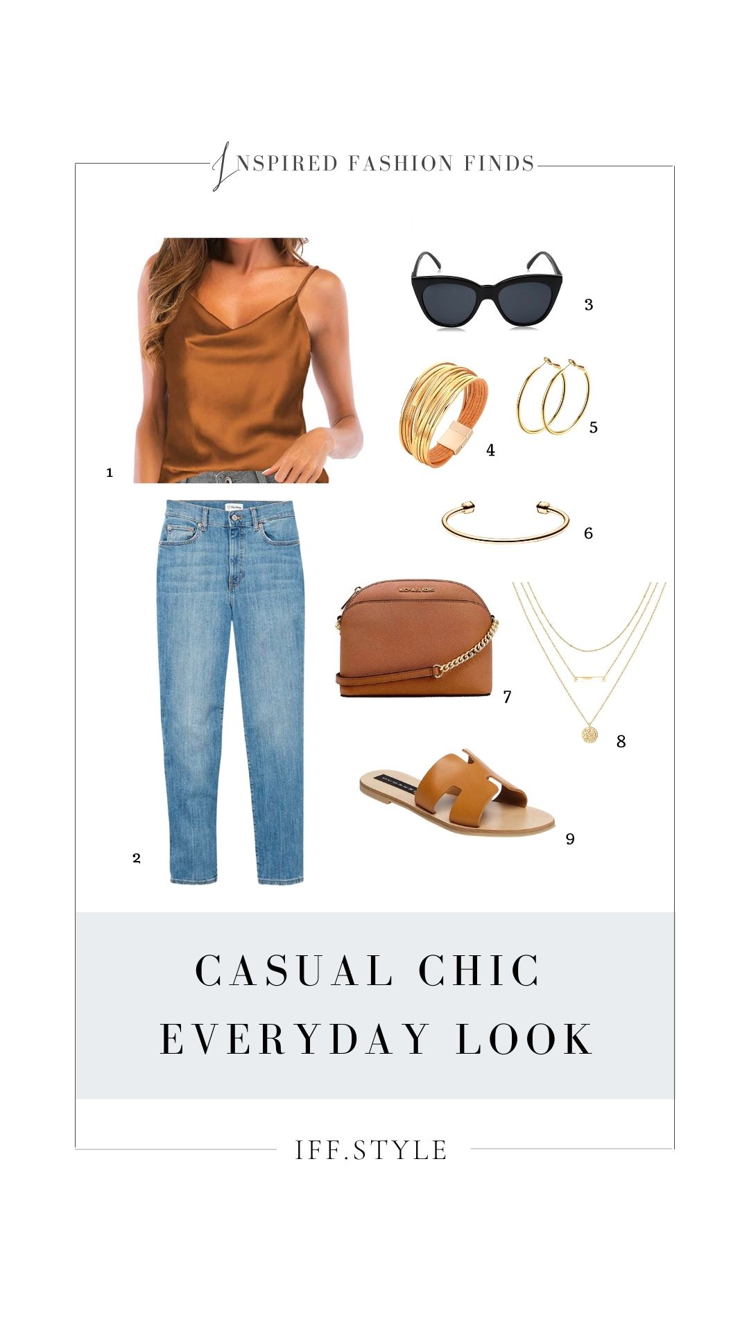Pinterest Pin-Fashion-Casual Chic Everyday Style Brown Silk Cami, high waisted blue jeans