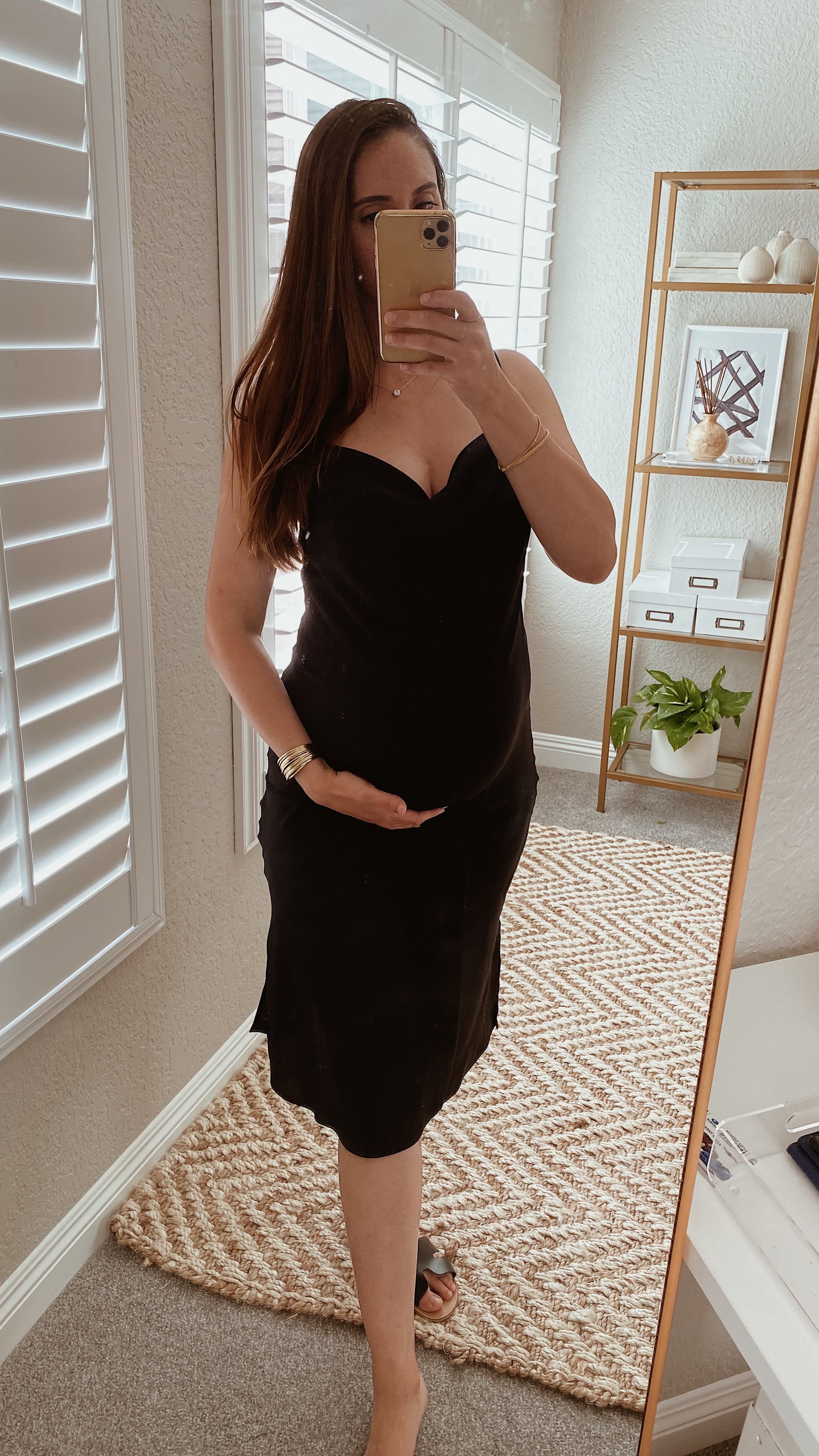 Fashion-Motherhood Maternity Black silk midi slip dress