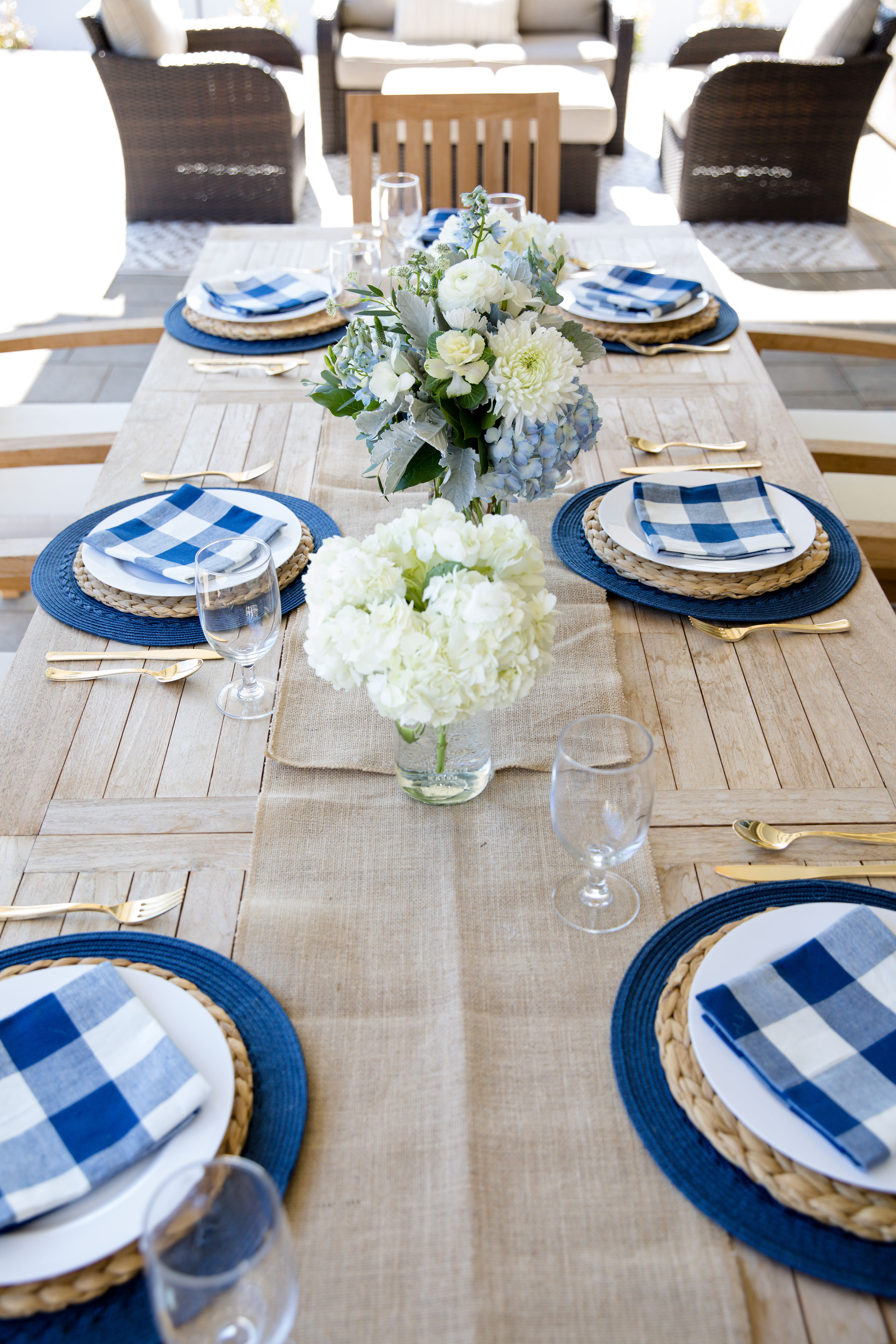 Events-Easter Spring Table Decor Blue and White Gingham tablescape brunch, baby boy shower, baby boy baptism, blessing, thanksgiving, 4th of july, decor, bridal shower 3