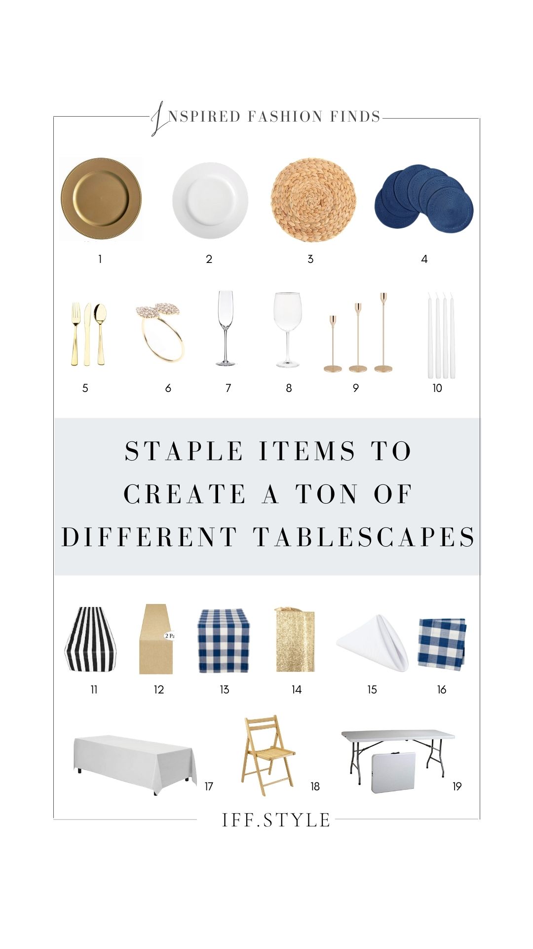 Pinterest Pin Holiday and Events tablescape essentials staple items to create a ton of different tablescapes