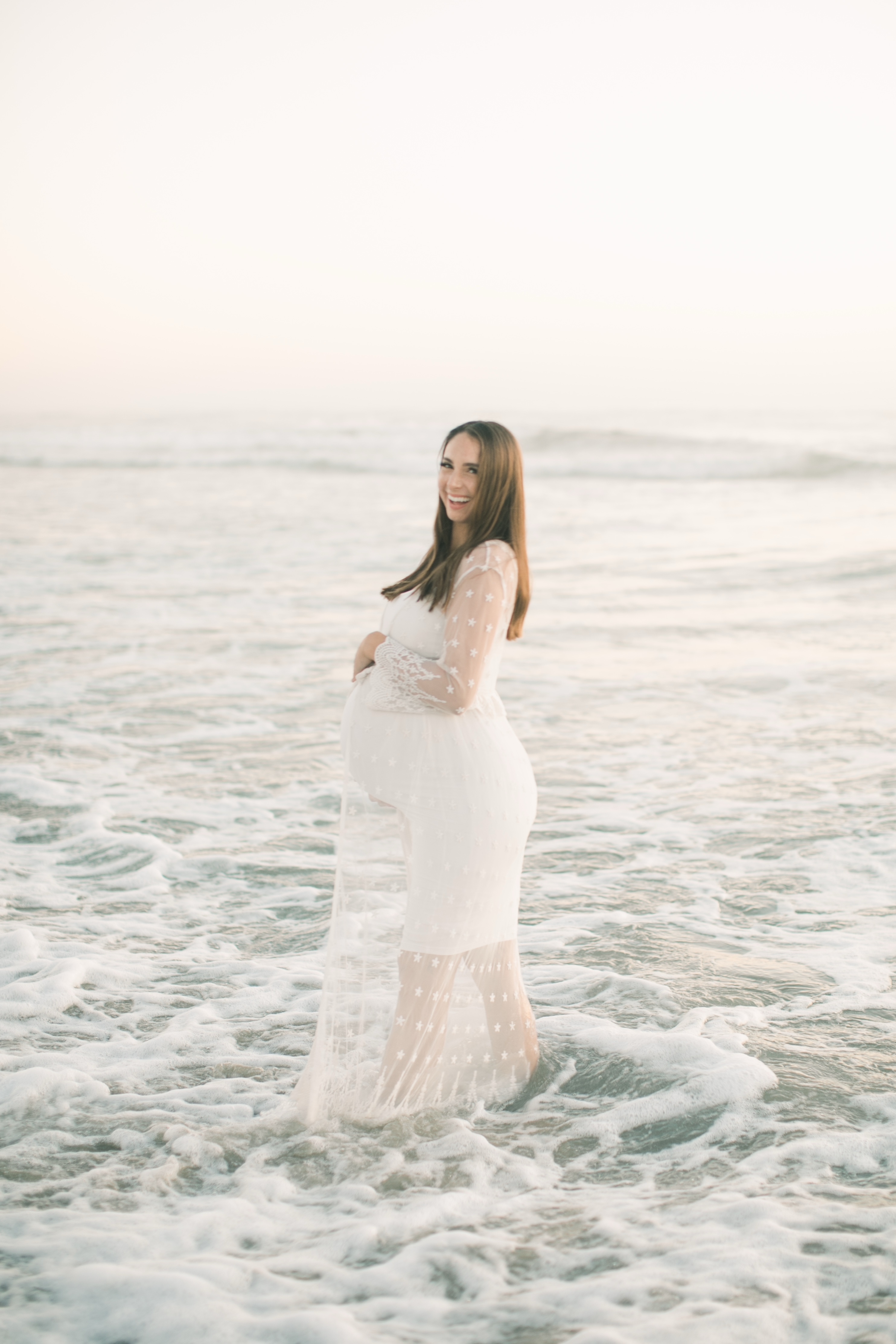 Maternity Fashion-White Lace Maternity Dress Sheer Beach cover maternity photo outfit ideas