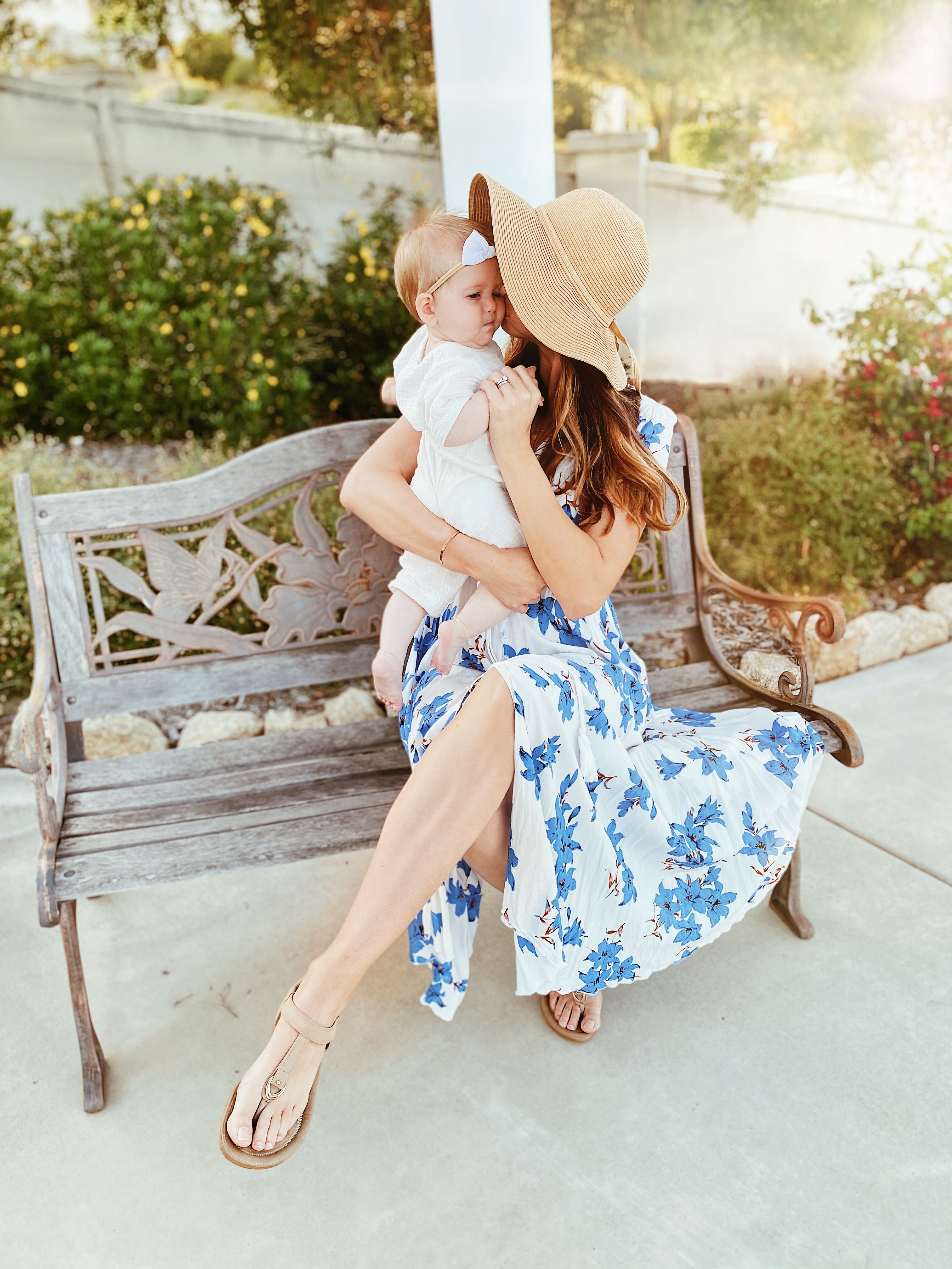 Postpartum-Blue Floral Maxi Dress
