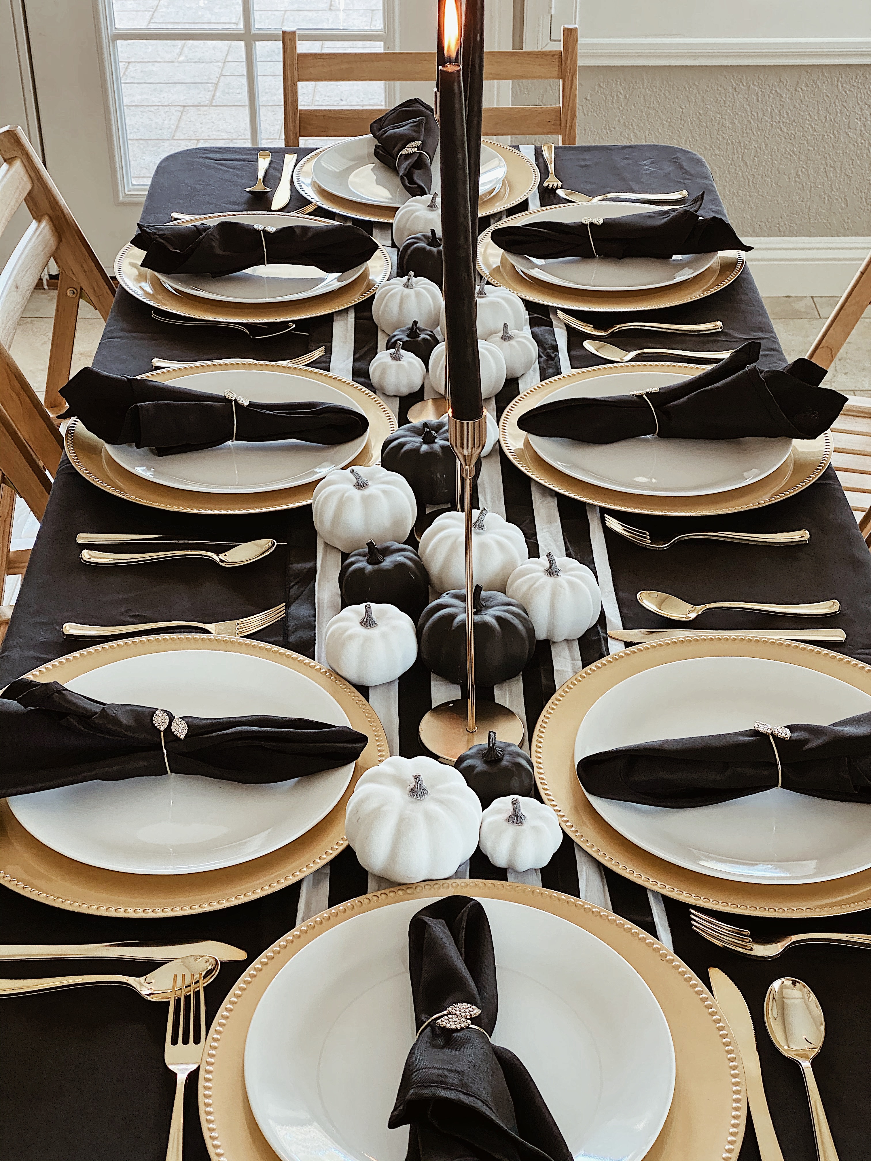 Home Decor-Holidays-Glam Black white and gold thanksgiving fall tablescape