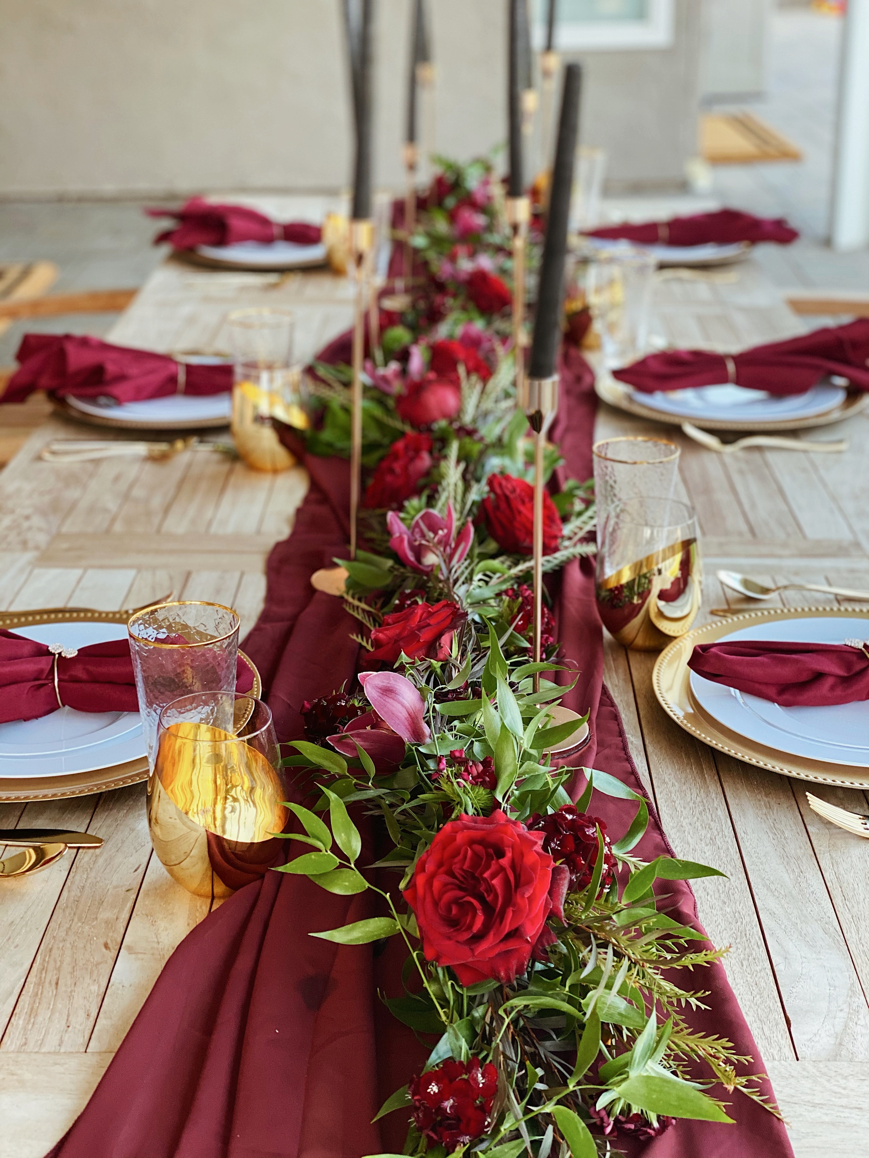 HD-Events Burgundy and gold boho thanksgiving, christmas, wedding tablescape, rehearsal dinner table decor, spring, easter tablescape, brunch, bridal shower, baby shower, baby blessing, baby baptismmoody, romatic decor 8