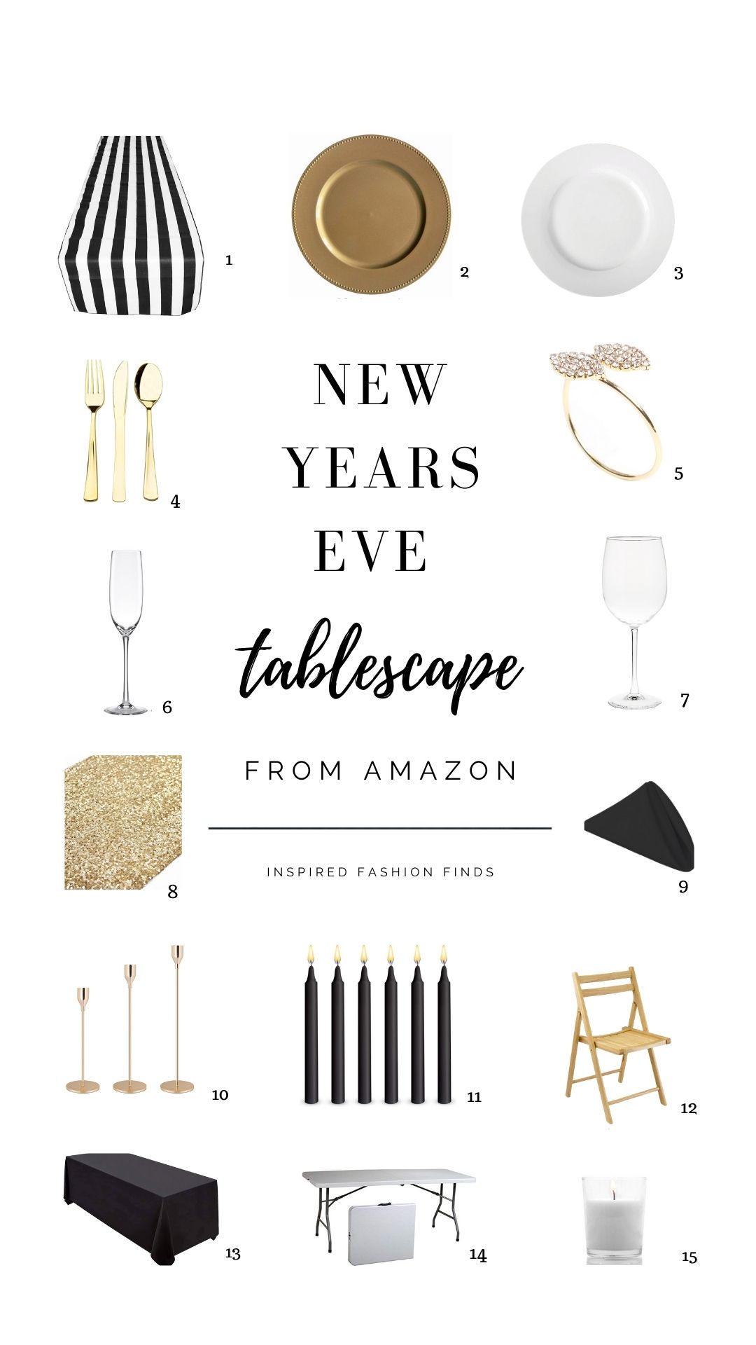 Pinterest Pin-NYE new years eve tablesape table decor black white and  gold sequins