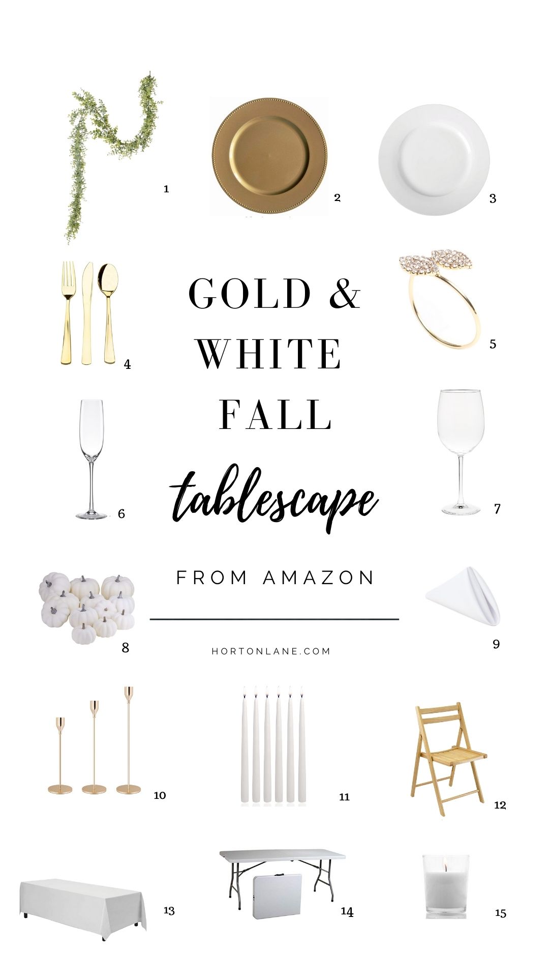 Pinterest Pin Gold and White Fall thanksgiving tablescape