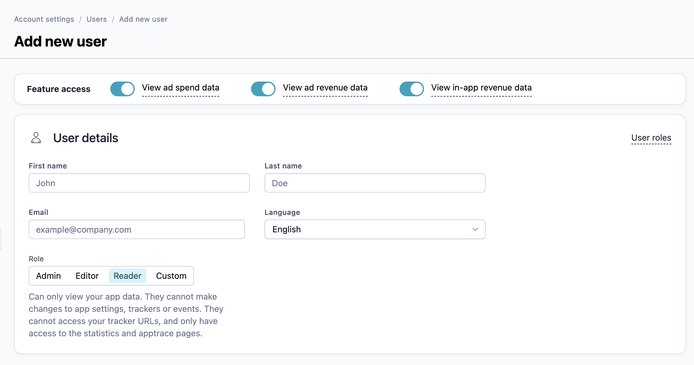 A screenshot of how to add a new user in the dashboard.