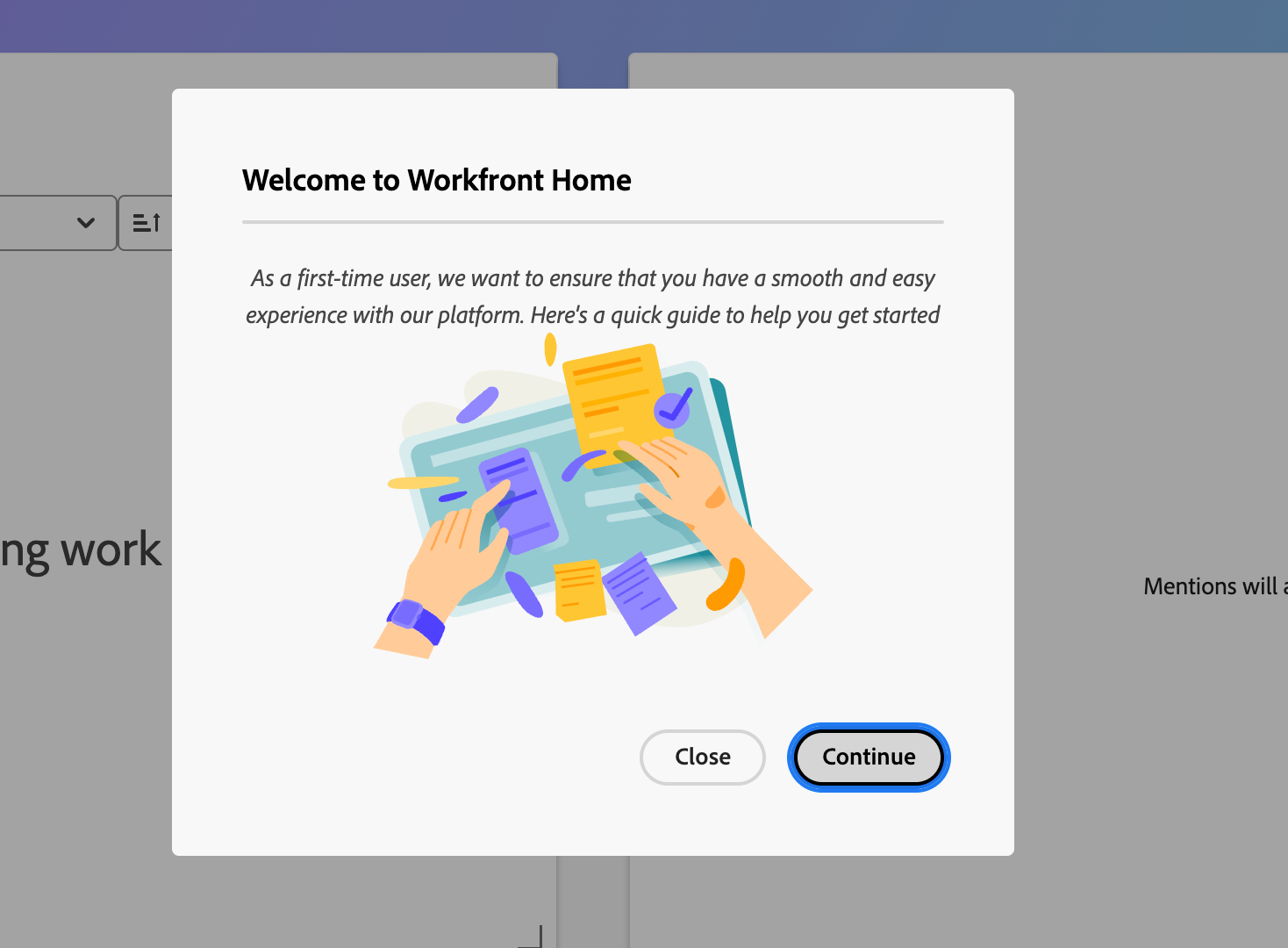 Workfront Welcome Message