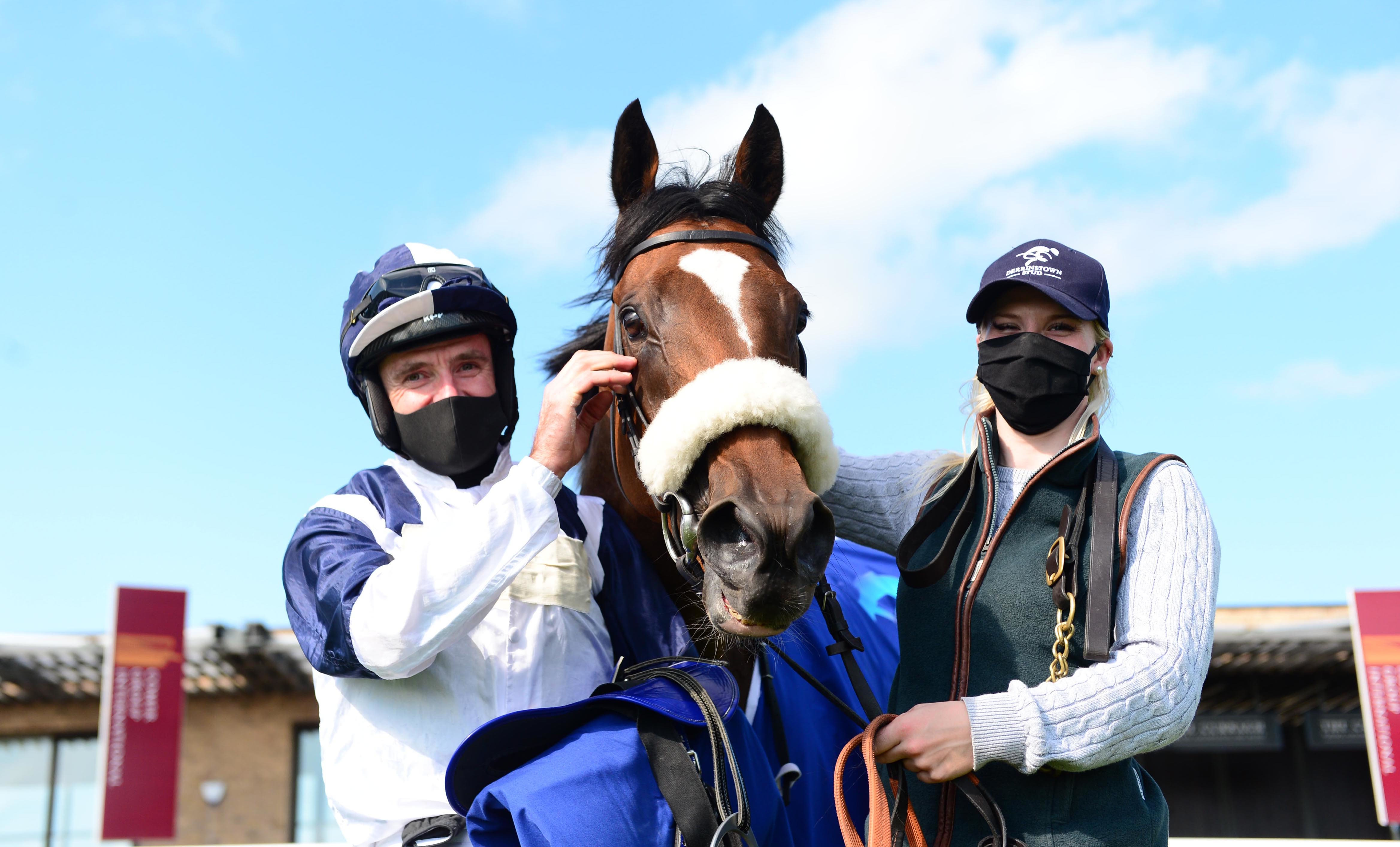Glass Slippers and Tom Eaves after Derrinstown Flying Five glory at the Curragh (Photo: Focusonracing)