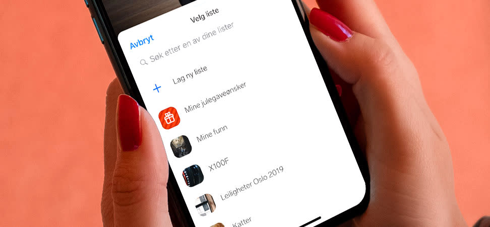 PÅ MOBIL: Når du går inn på 'Favoritter' på 'Min FINN' i appen, så ser du julegave-ønskelisten din sammen med de andre listene.