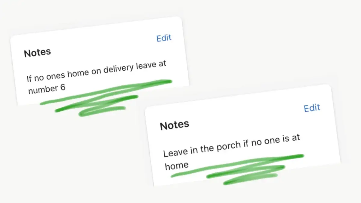 Example customer notes