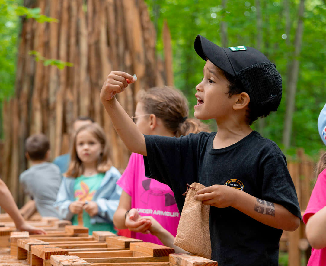 Extéria: Des enfants s’amusent dans un parcours d’aventure en forêt, entre passerelles suspendues et obstacles dans les arbres.